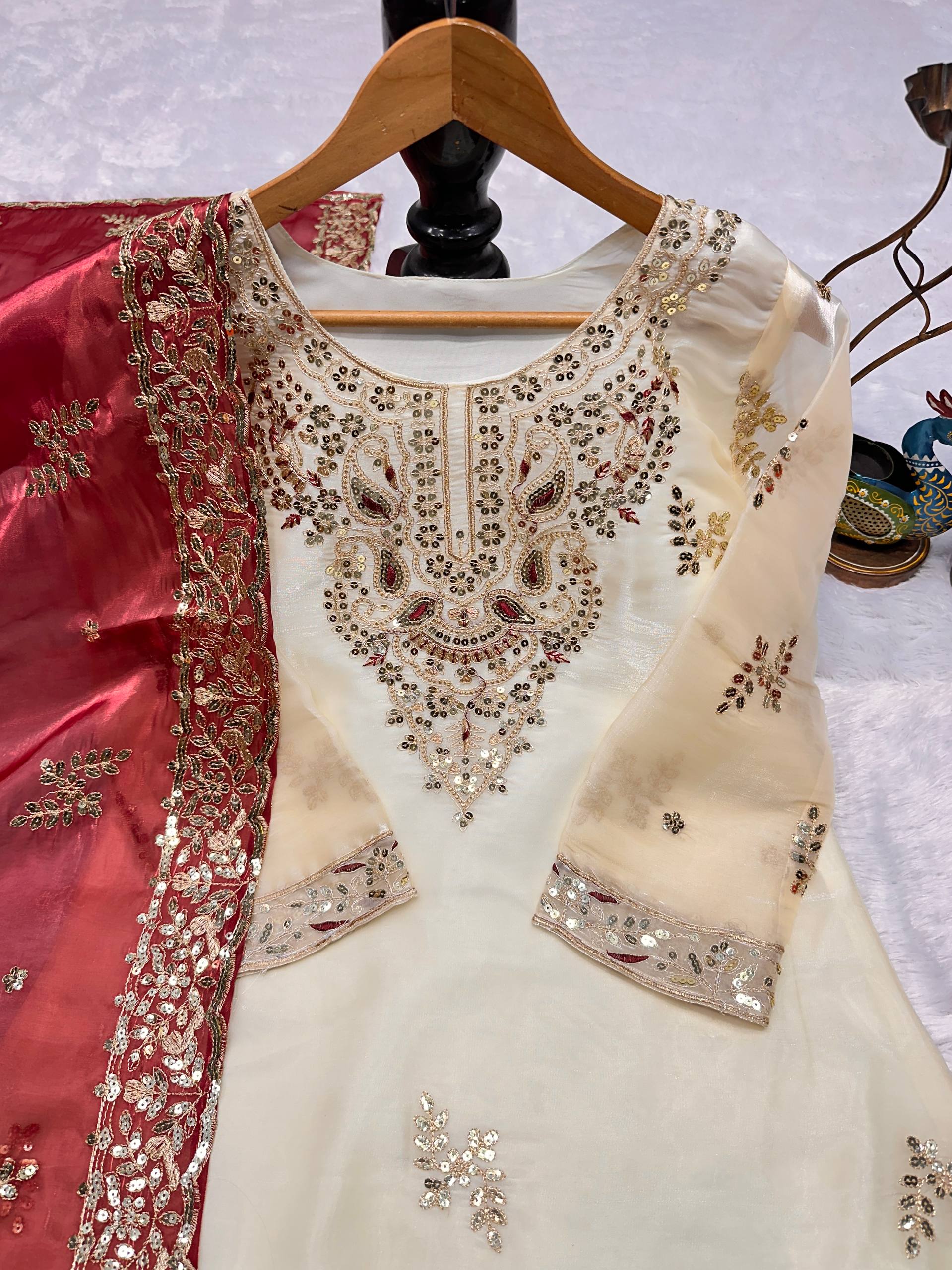 Regal Pearl & Burgundy Palazzo Couture